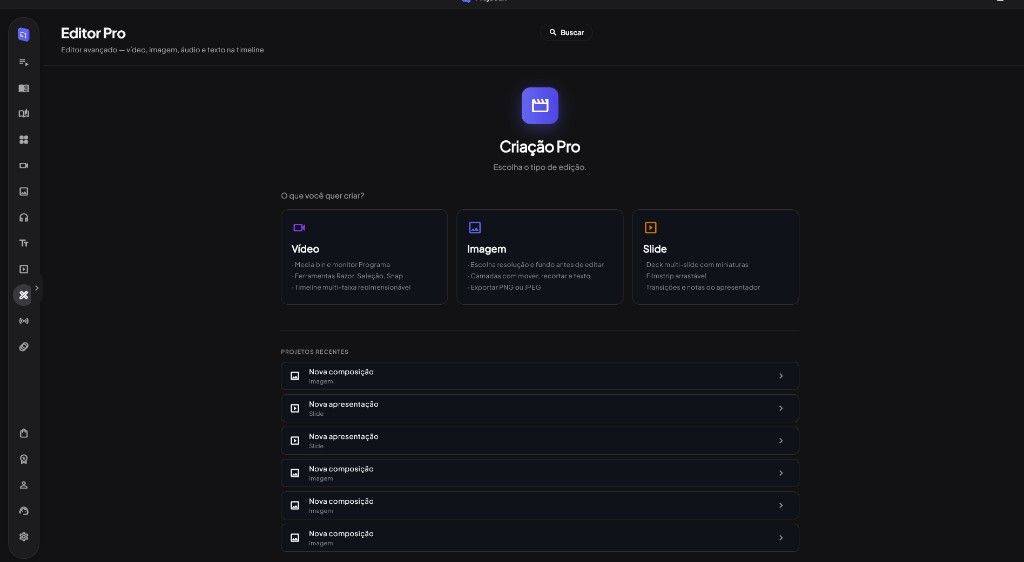 Editor Pro do Projecult: criação de vídeo, imagem e slide