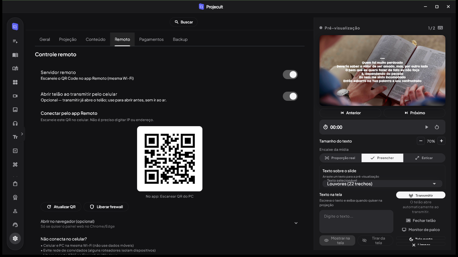 Controle remoto por QR no Projecult